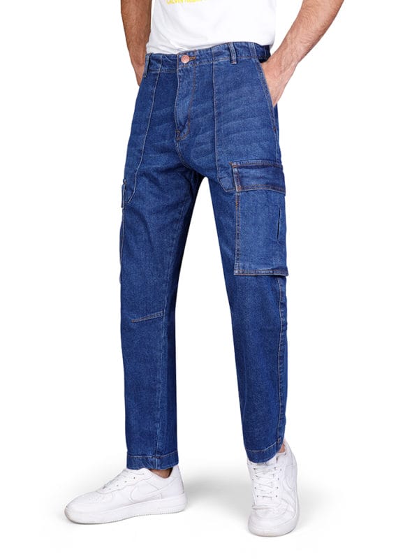 Coup - Cargo Mid-Rise Denim Jeans with Pockets and Button Closure