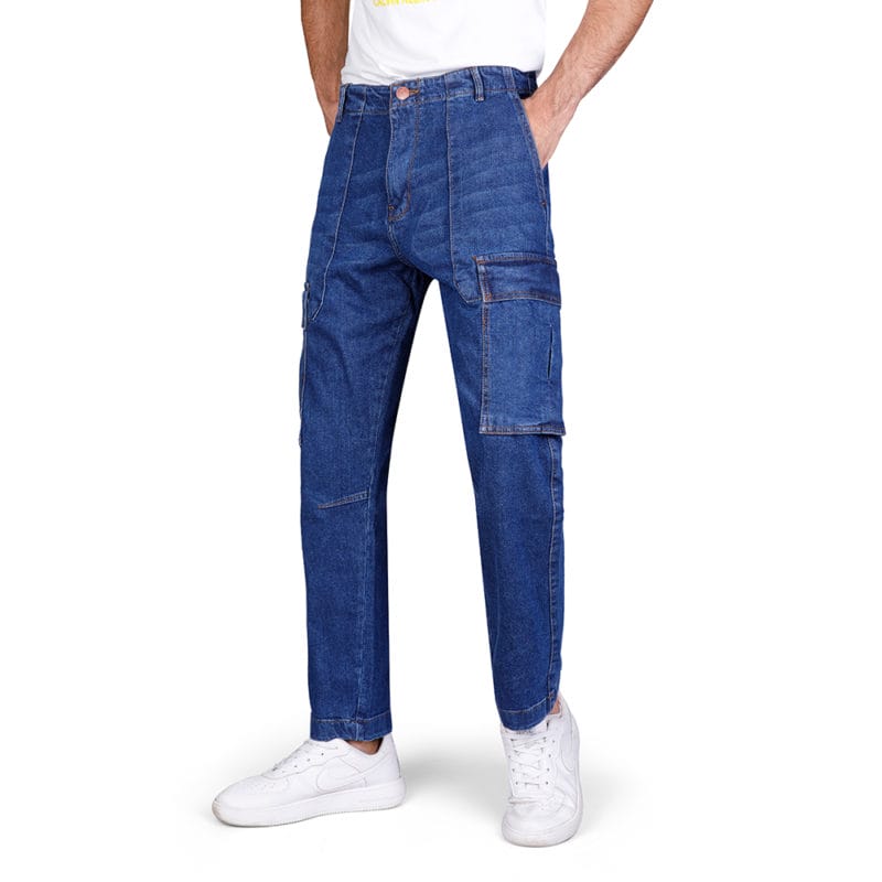 Coup - Cargo Mid-Rise Denim Jeans with Pockets and Button Closure