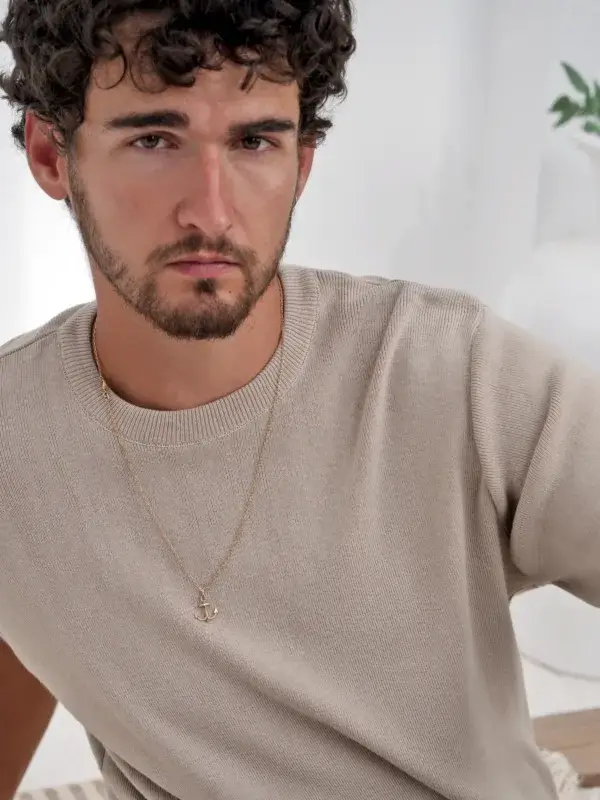 C oup Collection Textured Stone Relaxed Cut Knitwear Pique T-Shirt