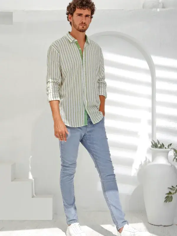 Coup - Vertical Stripe Button Down Shirt For Men