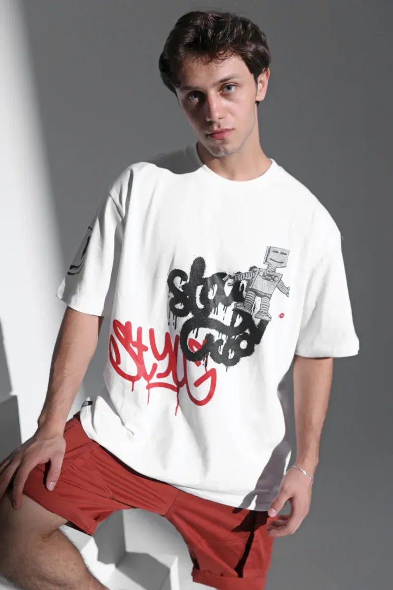 Coup Collection - Text Printed Black Oversize Cotton T-Shirt