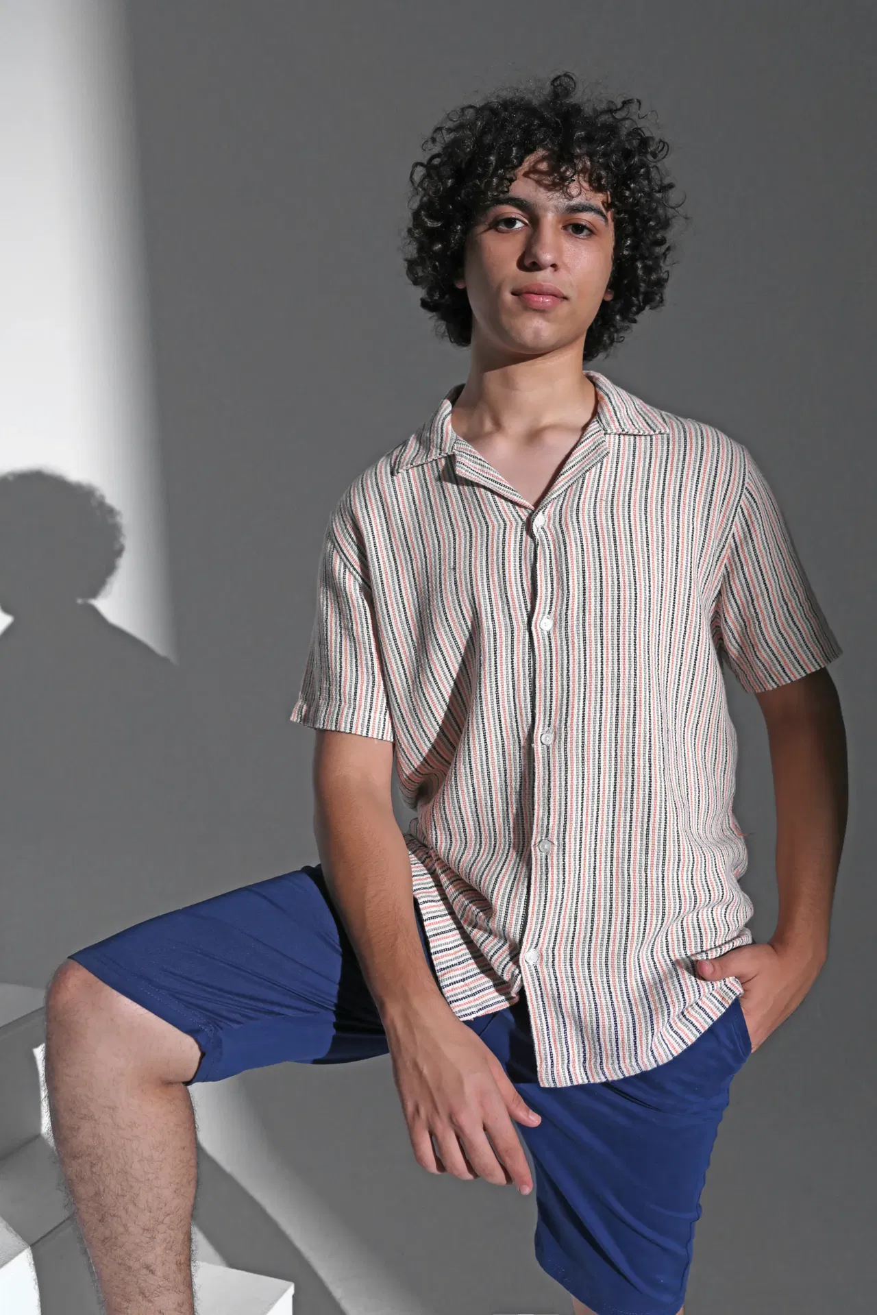 Coup - Men's Linen Textured Striped Shirt with Short Sleeves Coup - Men's Linen Textured Striped Shirt with Short Sleeves