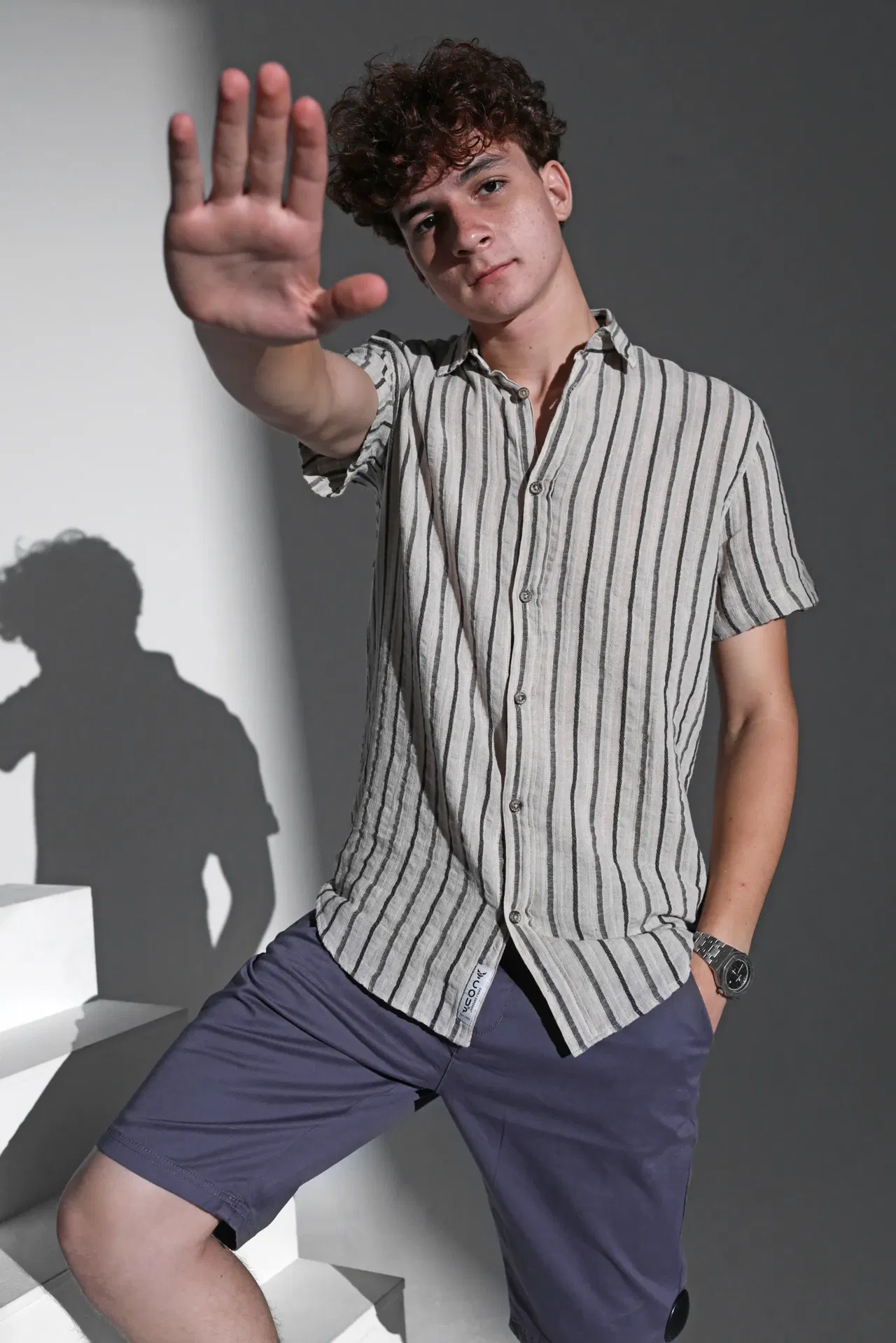 Coup - Men's Linen Regular Fit Striped Shirt with Short Sleeves Coup - Men's Linen Regular Fit  Striped Shirt with Short Sleeves