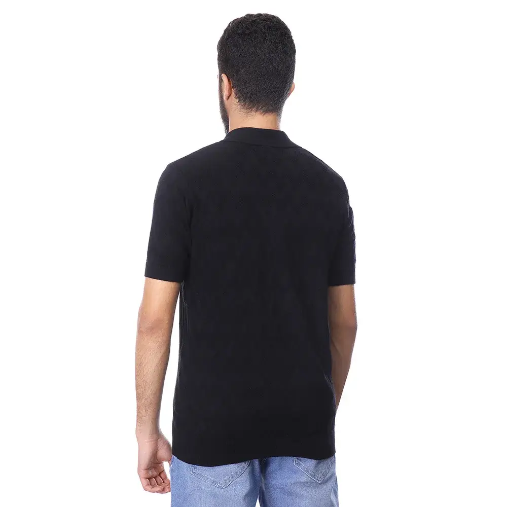 Textured Polo Neck T-shirt - Regular Cut Textured Polo Neck T-shirt - Regular Cut - Image 2