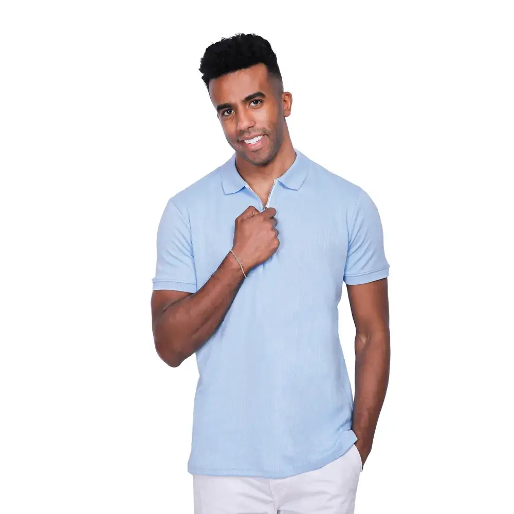Coup - Men's Slim Fit Slim Fit Plain Zippered Polo Collar T-Shirt تيشيرت بولو رجالي بقصة سليم فيت سادة