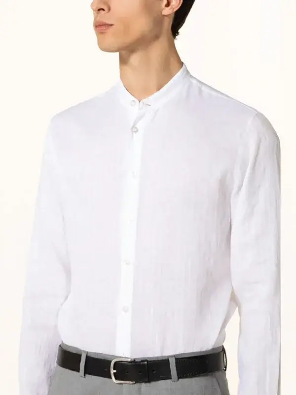 Coup - Solid Linen Shirt with Mandarin Collar