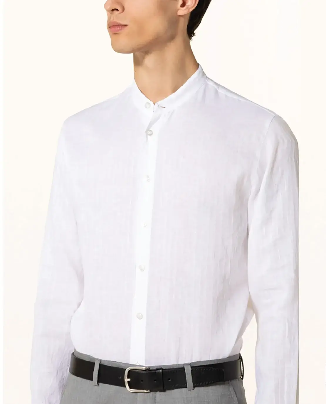 Coup - Solid Linen Shirt with Mandarin Collar Coup - Solid Linen Shirt with Mandarin Collar