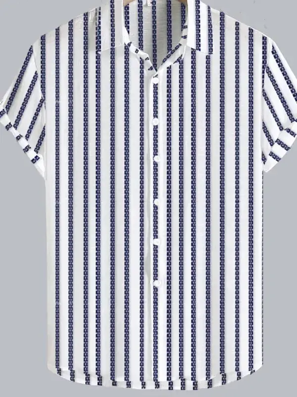 Coup - Men's Linen Regular Fit  Striped Shirt with Short Sleeves