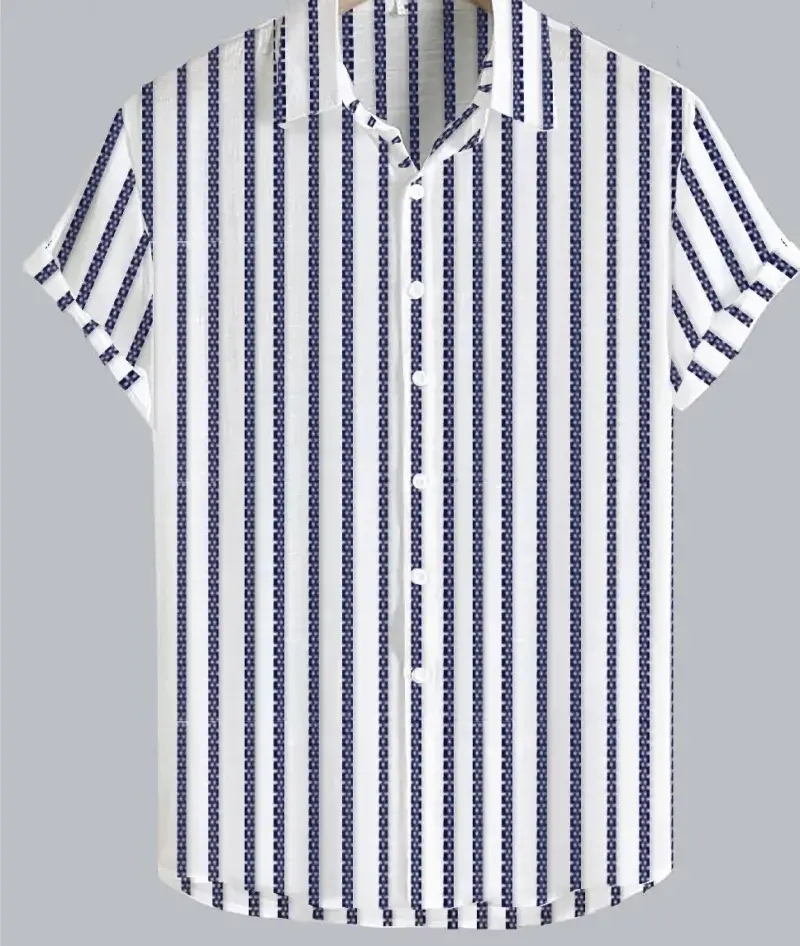 Coup - Men's Linen Regular Fit  Striped Shirt with Short Sleeves