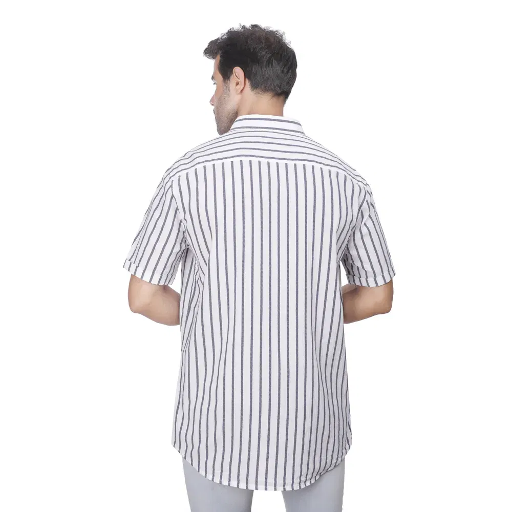 Coup - Men's Linen Regular Fit Striped Shirt with Short Sleeves Coup - Men's Linen Regular Fit  Striped Shirt with Short Sleeves - Image 2