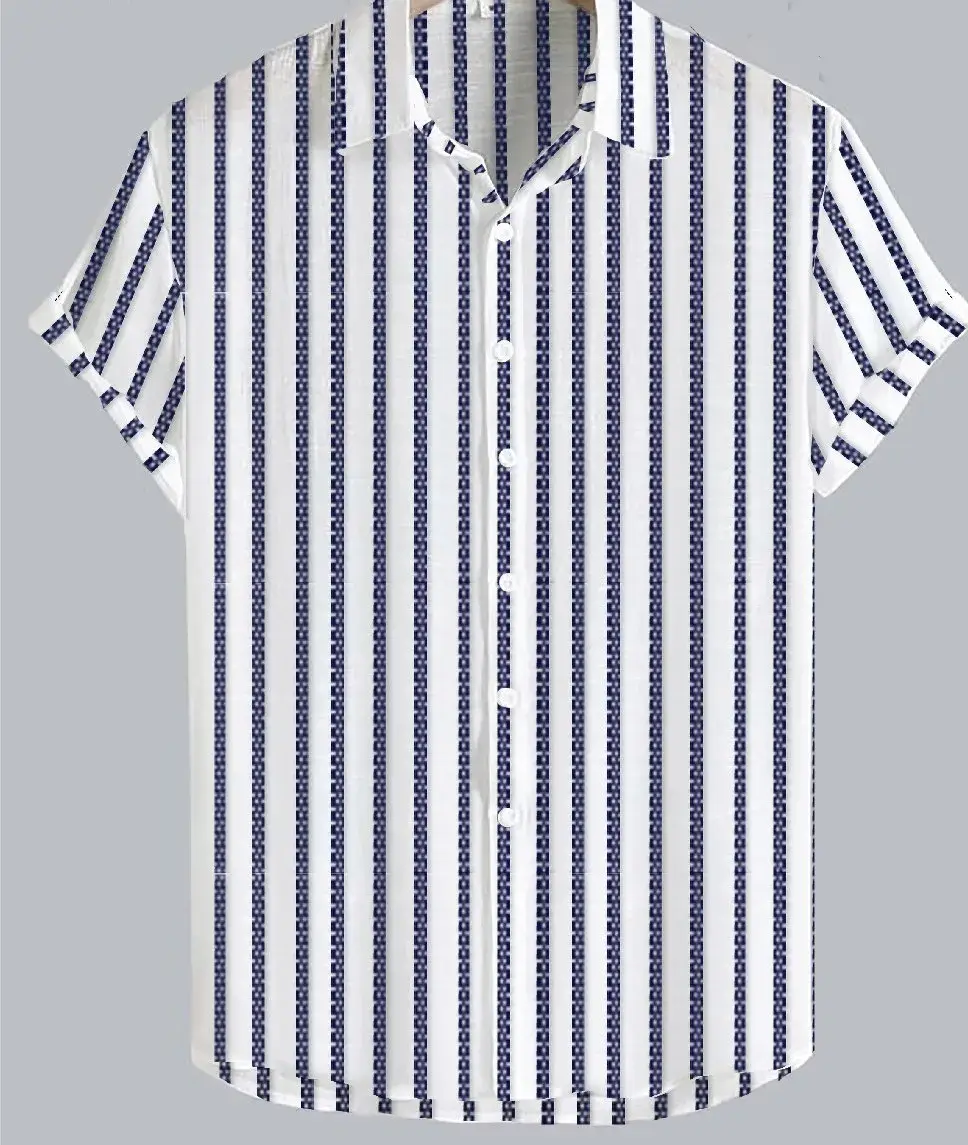 Coup - Men's Linen Regular Fit Striped Shirt with Short Sleeves Coup - Men's Linen Regular Fit  Striped Shirt with Short Sleeves