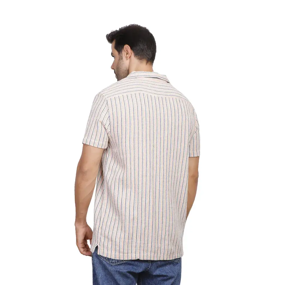 Coup - Men's Linen Textured Striped Shirt with Short Sleeves Coup - Men's Linen Textured Striped Shirt with Short Sleeves - Image 2