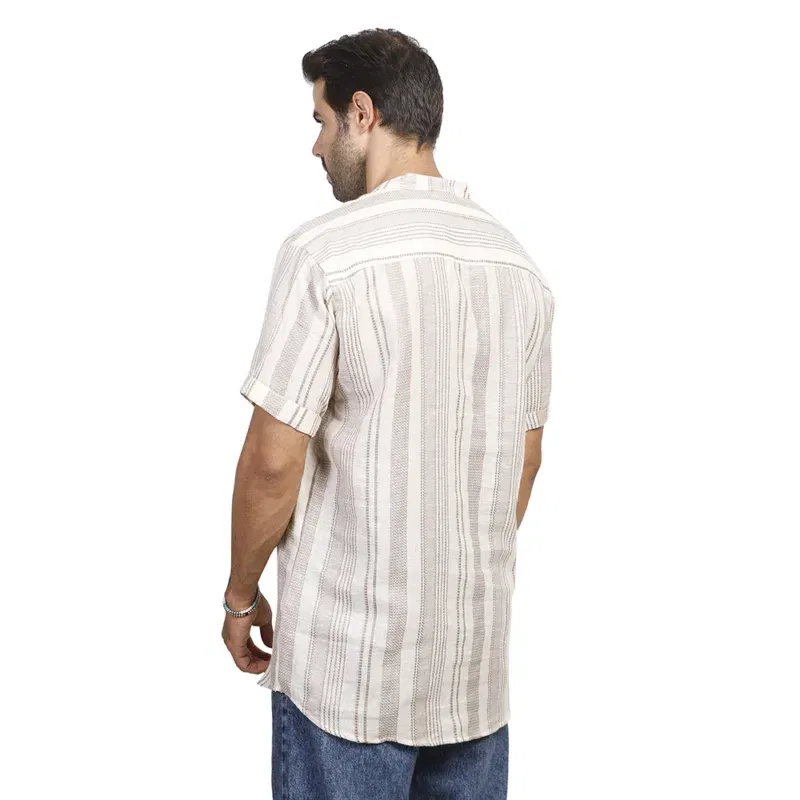 Coup - Men's Linen Regular Fit  Striped Shirt with Short Sleeves - Image 2