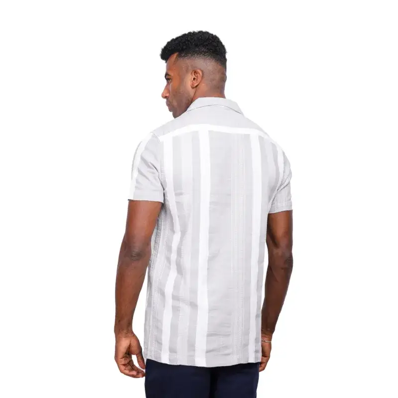 Coup - Men's Linen Textured Striped Shirt with Short Sleeves - Image 2