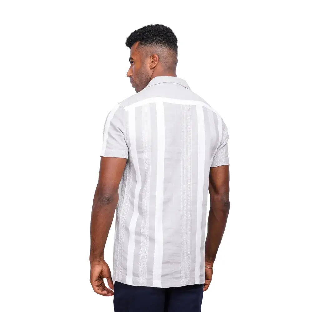 Coup - Men's Linen Textured Striped Shirt with Short Sleeves Coup - Men's Linen Textured Striped Shirt with Short Sleeves - Image 2