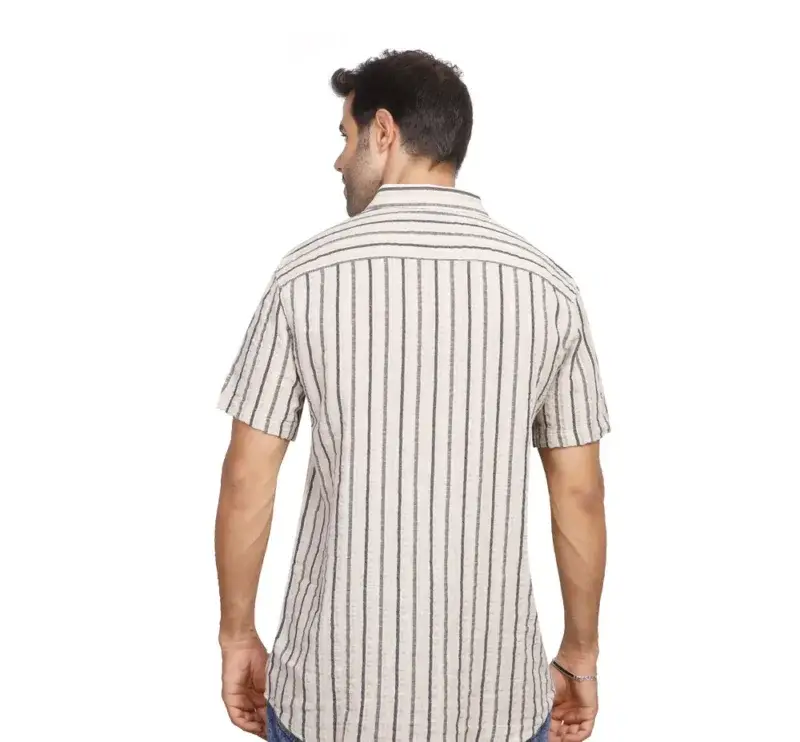 Coup - Men's Linen Regular Fit  Striped Shirt with Short Sleeves - Image 2