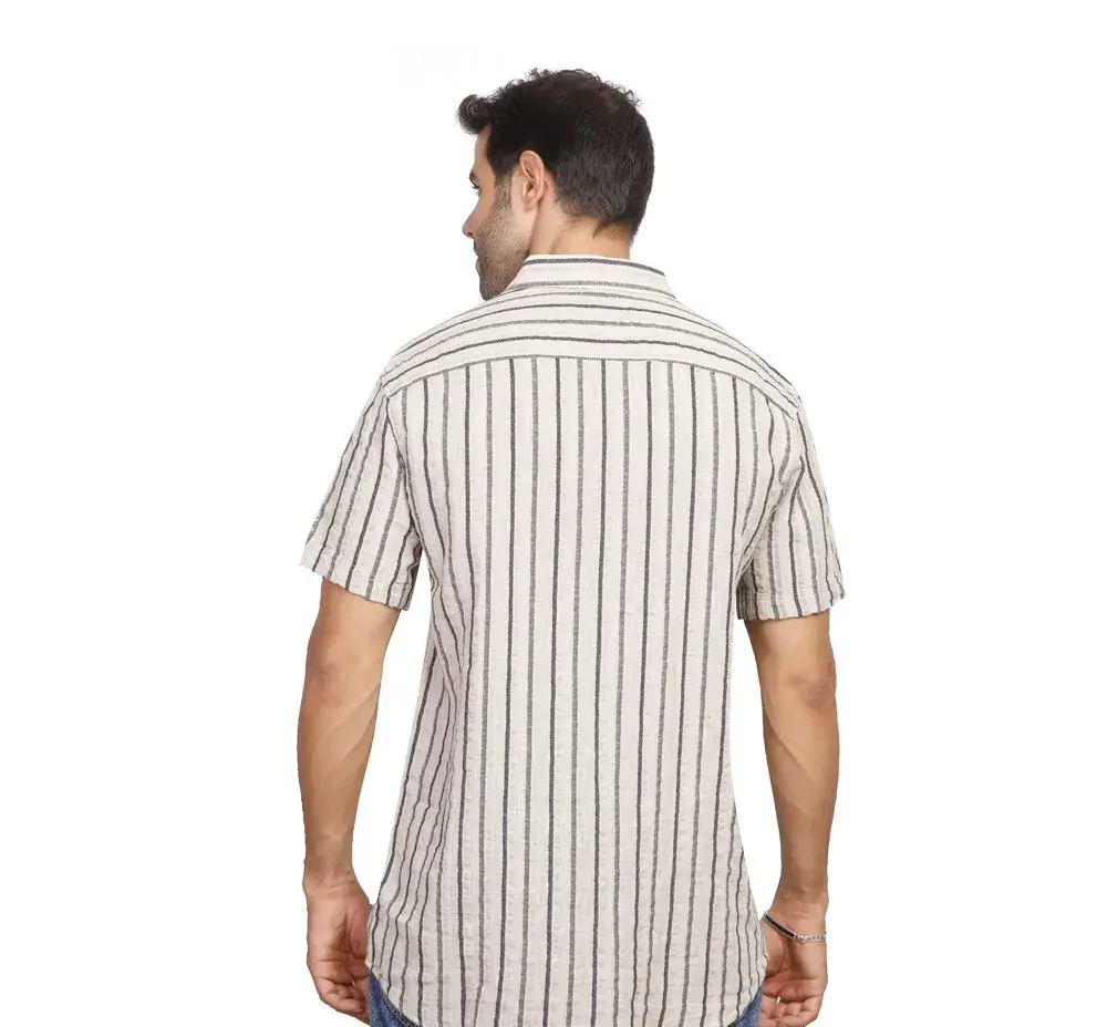 Coup - Men's Linen Regular Fit Striped Shirt with Short Sleeves Coup - Men's Linen Regular Fit  Striped Shirt with Short Sleeves - Image 2