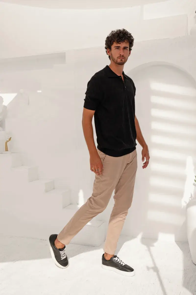 Textured Polo Neck T-shirt - Regular Cut