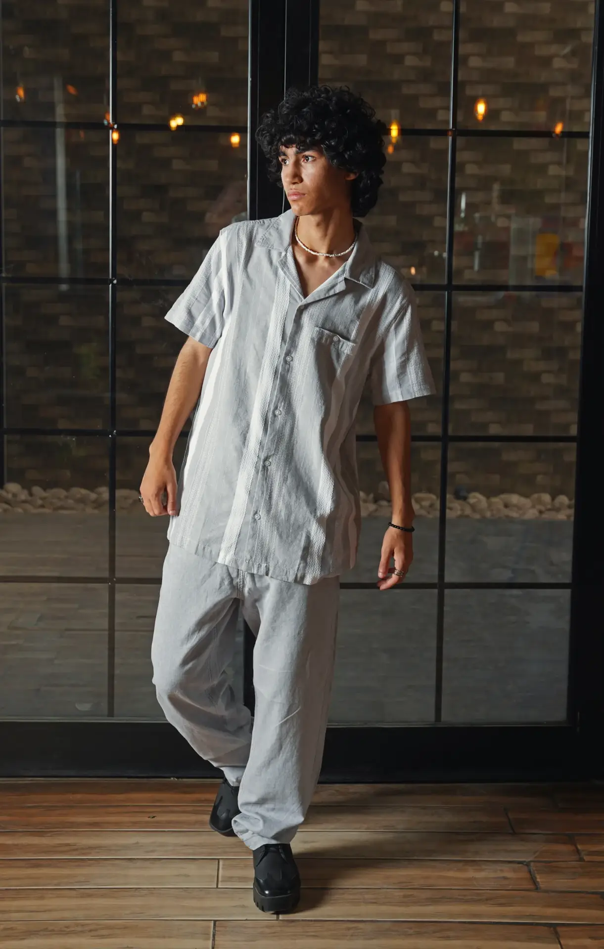 Coup - Men's Linen Textured Striped Shirt with Short Sleeves Coup - Men's Linen Textured Striped Shirt with Short Sleeves