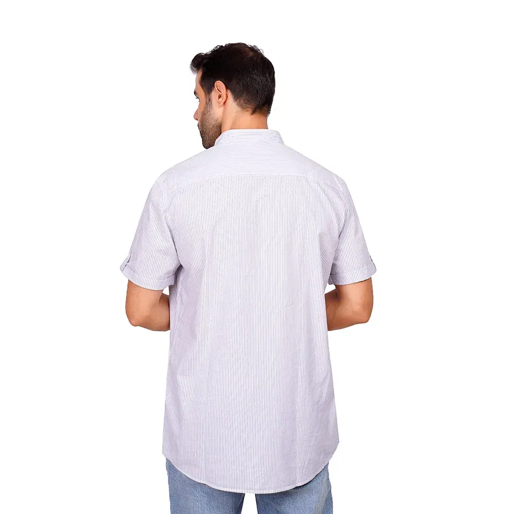 Coup Collection - Striped Half-Sleeve Shirt With Buttoned Mandarin Collar Coup Collection - Striped Half-Sleeve Shirt With Buttoned Mandarin Collar - Image 2