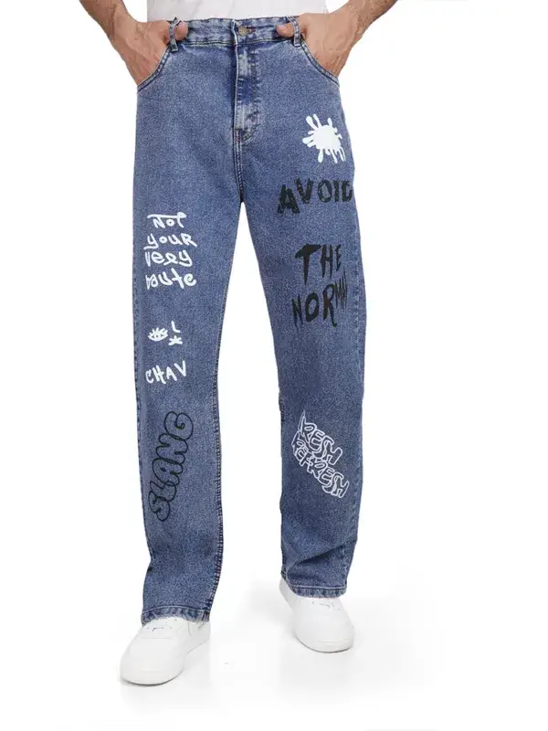 Coup - Men's Wide-Leg Text Print Jeans