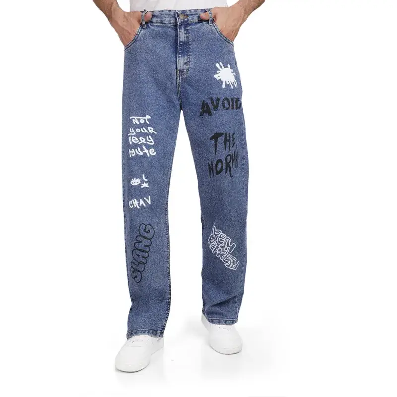 Coup - Men's Wide-Leg Text Print Jeans