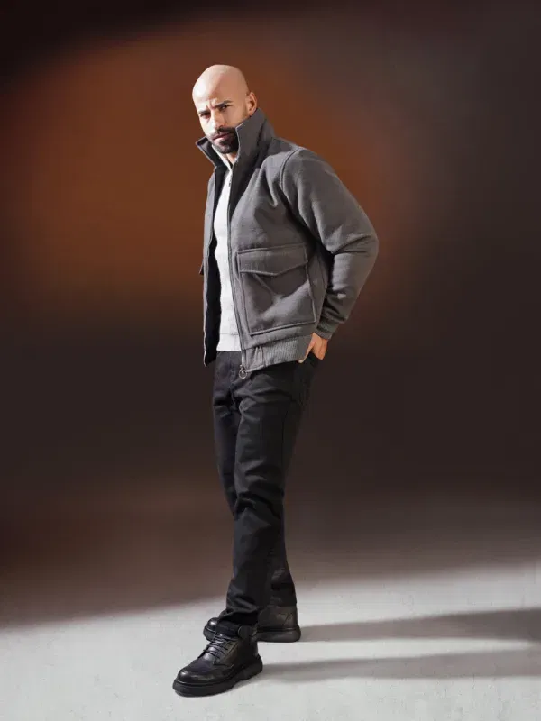 Coup Collection - Plush Jacket Side Pocket Zippered with Polo Collar