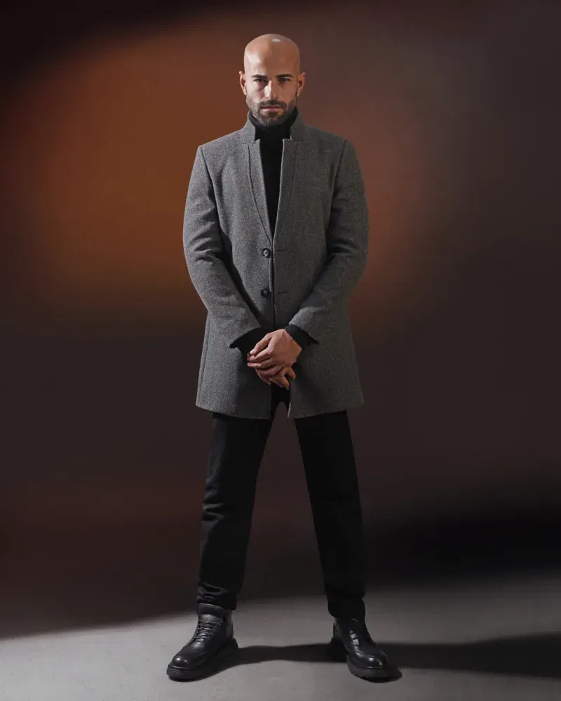 Coup Collection - Men’s Regular Fit Button Flared Wool Like Coat