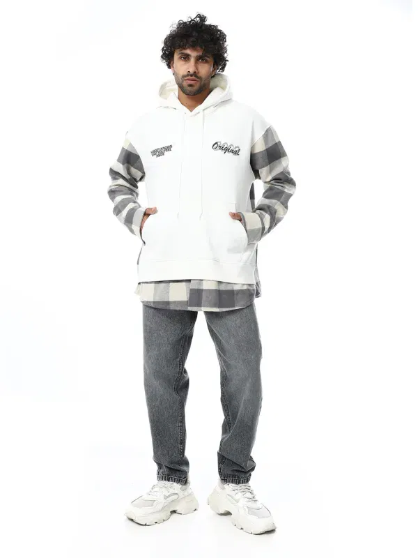 Coup Collection - Men's Checked Hooded Sweatshirt with Text Print