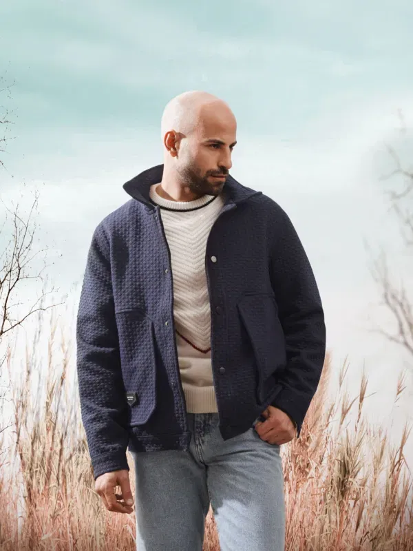Coup - Men's Textured Fabric Thick Winter Jacket with Large Pockets