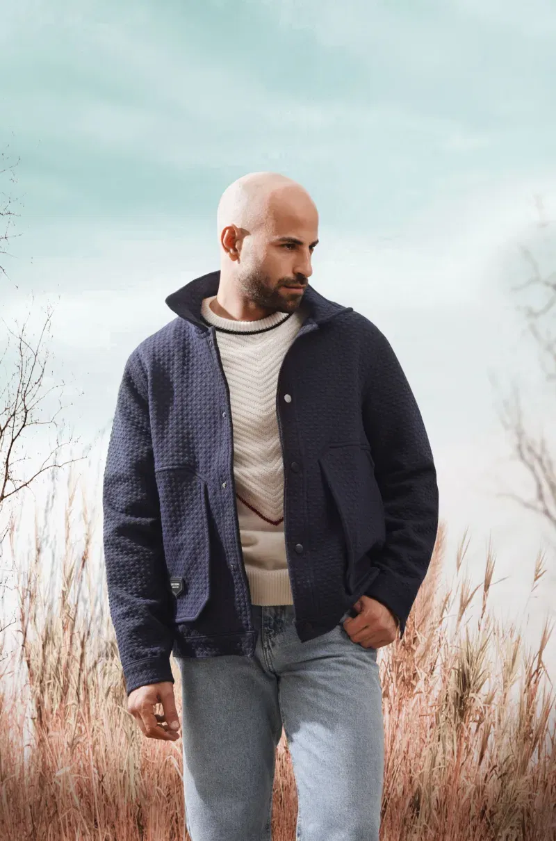 Coup - Men's Textured Fabric Thick Winter Jacket with Large Pockets