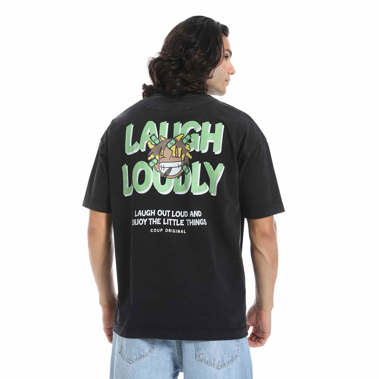 Coup Collection - Anthracite Faded Effect Oversize Cotton T-Shirt - Image 2