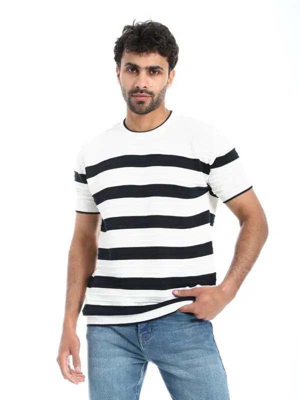 Coup - Striped Woven Crew Neck T-Shirt - Regular Fit
