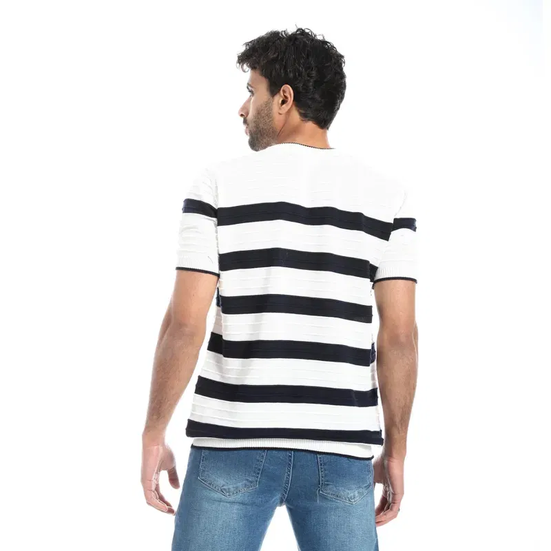 Coup - Striped Woven Crew Neck T-Shirt - Regular Fit - Image 2