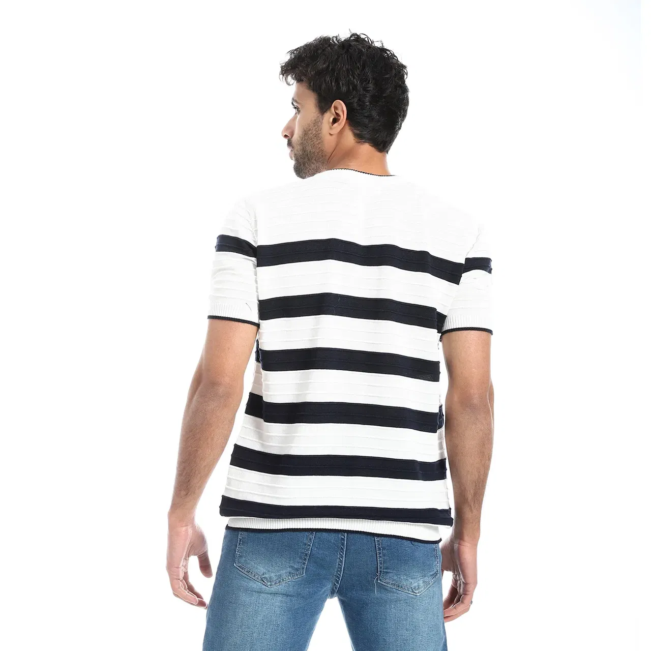 Coup - Striped Woven Crew Neck T-Shirt - Regular Fit Coup - Striped Woven Crew Neck T-Shirt - Regular Fit - Image 2