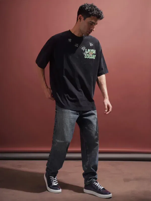 Coup Collection - Anthracite Faded Effect Oversize Cotton T-Shirt
