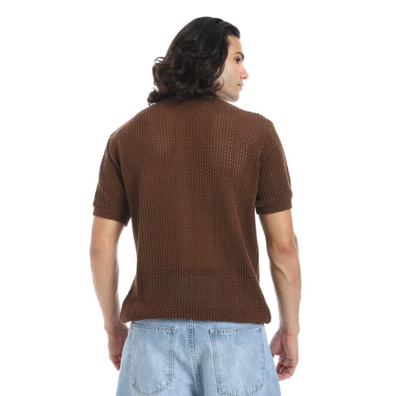 Coup - Men's Round Collar Patterned Knitted T-Shirt - Image 2