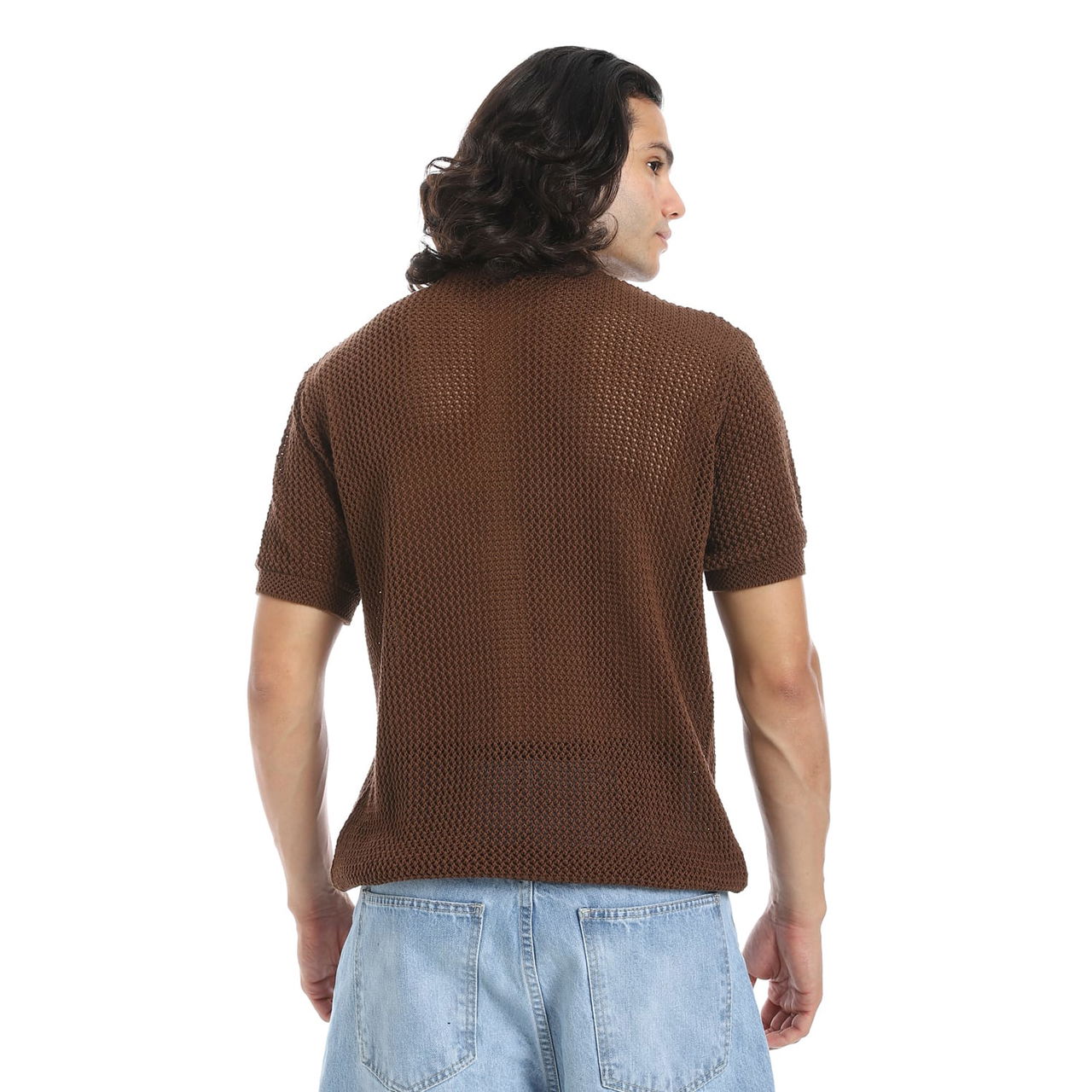 Coup - Men's Round Collar Patterned Knitted T-Shirt - Image 2