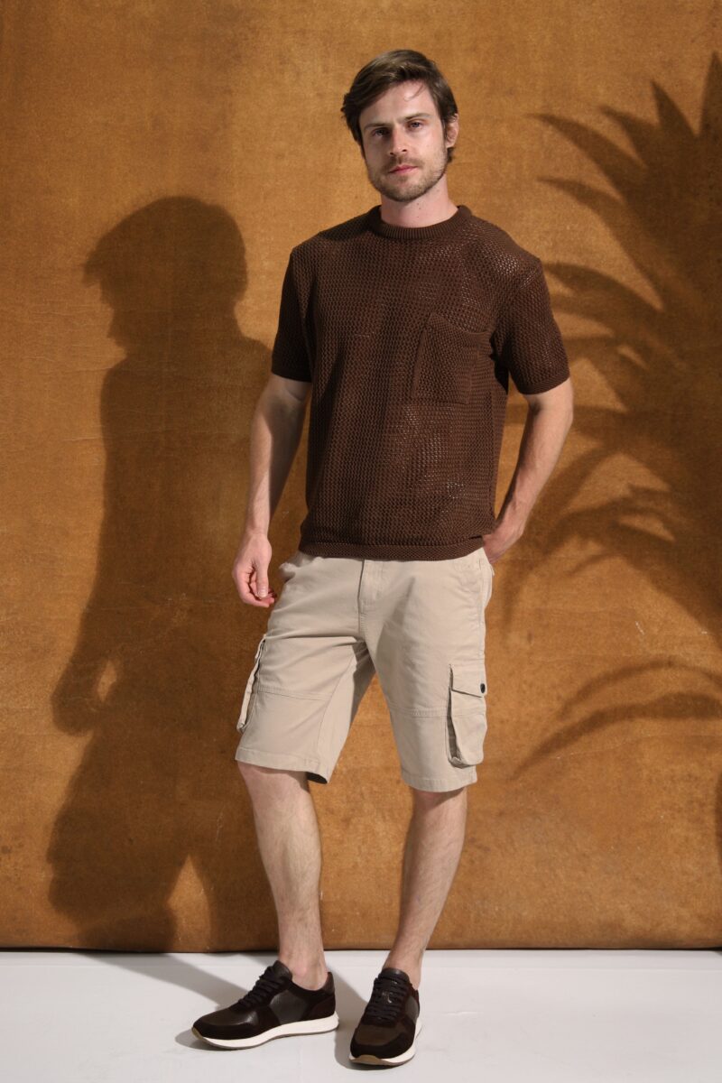 Coup - Men's Round Collar Patterned Knitted T-Shirt