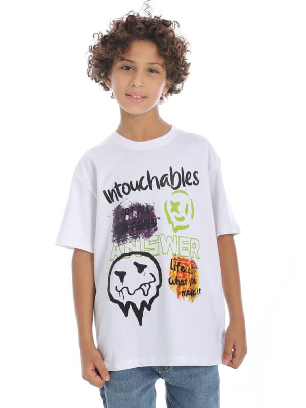 Coup - Boy White Printed Loose Fit Half Sleeves T-Shirt