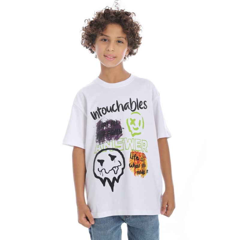 Coup - Boy White Printed Loose Fit Half Sleeves T-Shirt