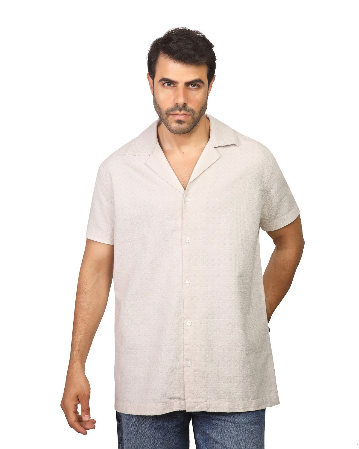 Coup - Interlock Detail Regular Fit Shirt with Camp Collar