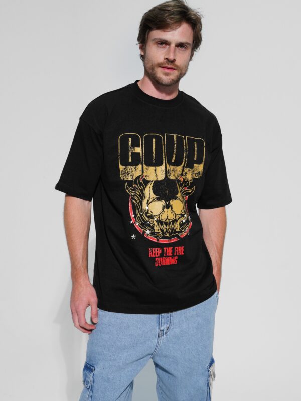 Coup - Burning Fire Detailed Printed Mens' T-Shirt