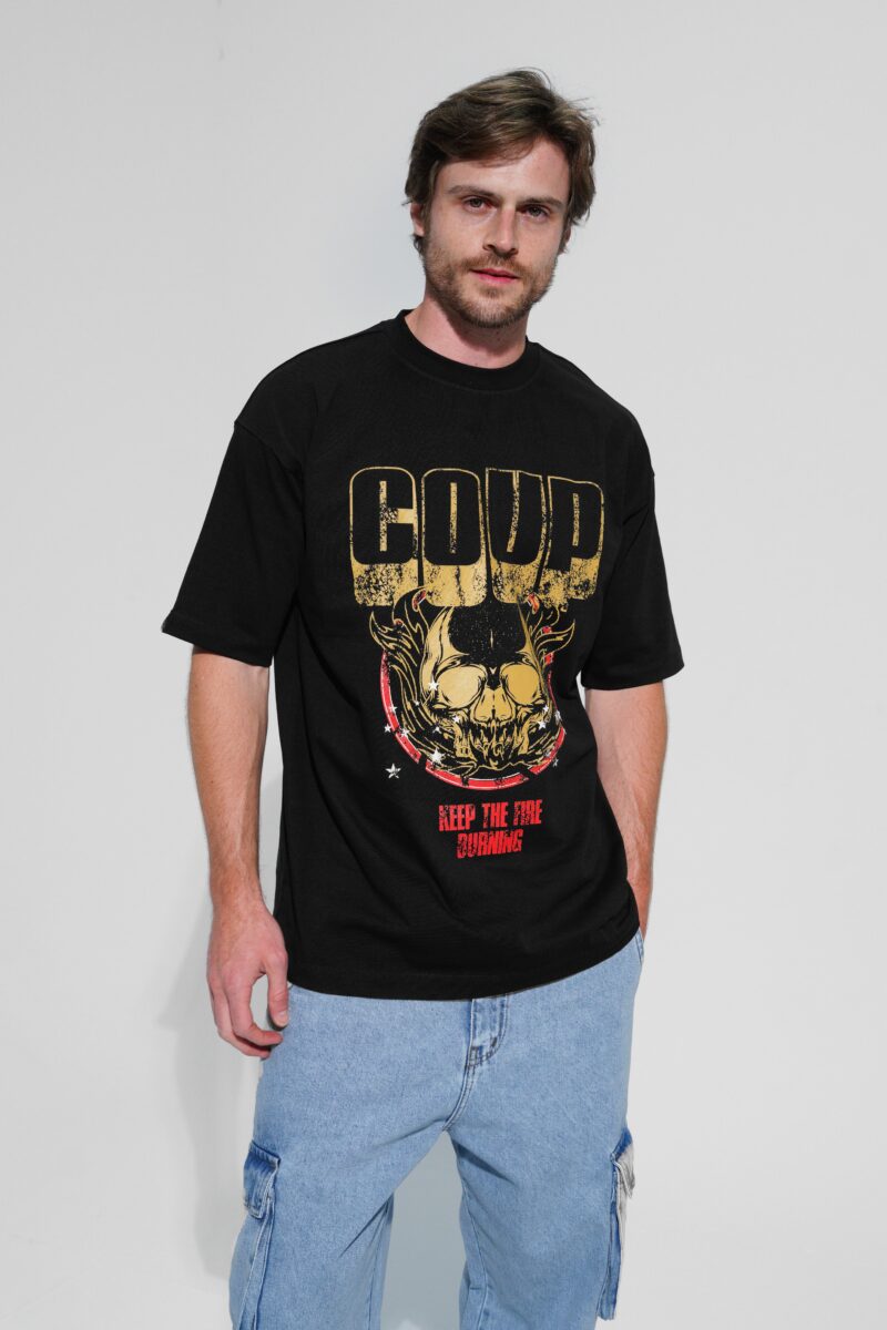Coup - Burning Fire Detailed Printed Mens' T-Shirt