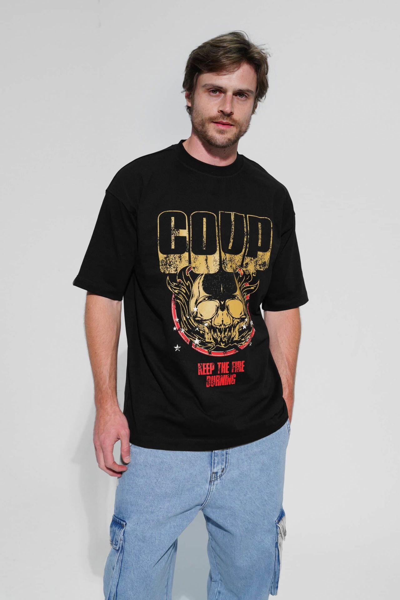 Coup - Burning Fire Detailed Printed Mens' T-Shirt