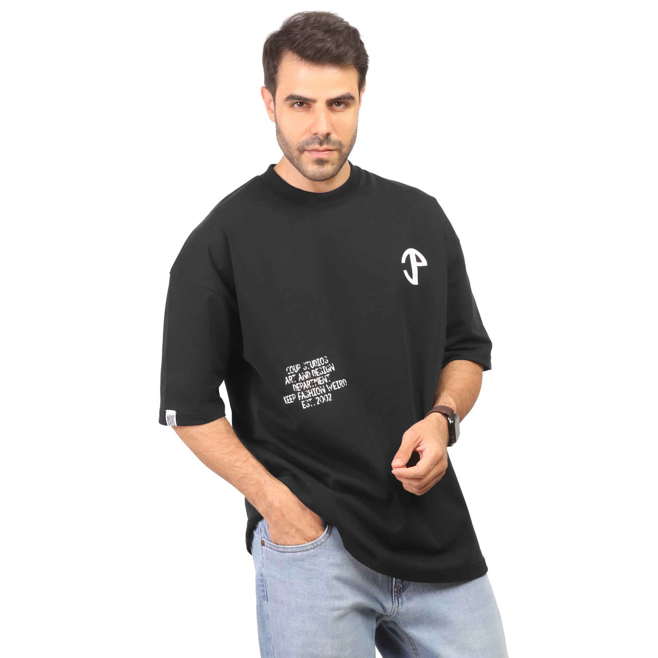 Coup – Oversized Textured Print T-Shirt Black