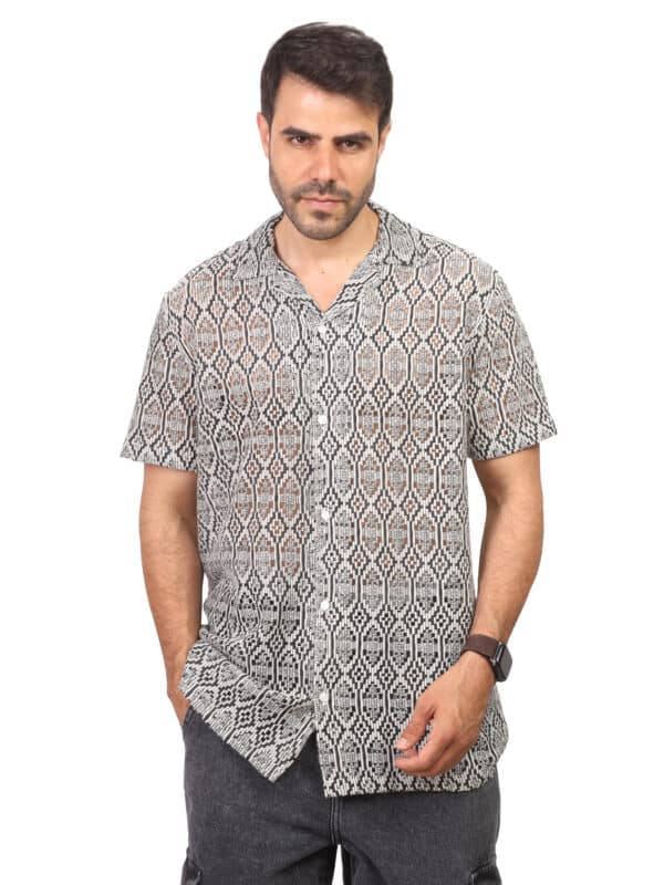 Coup - Regular Fit Apache Collar Knitwear, Short Sleeve Shirt