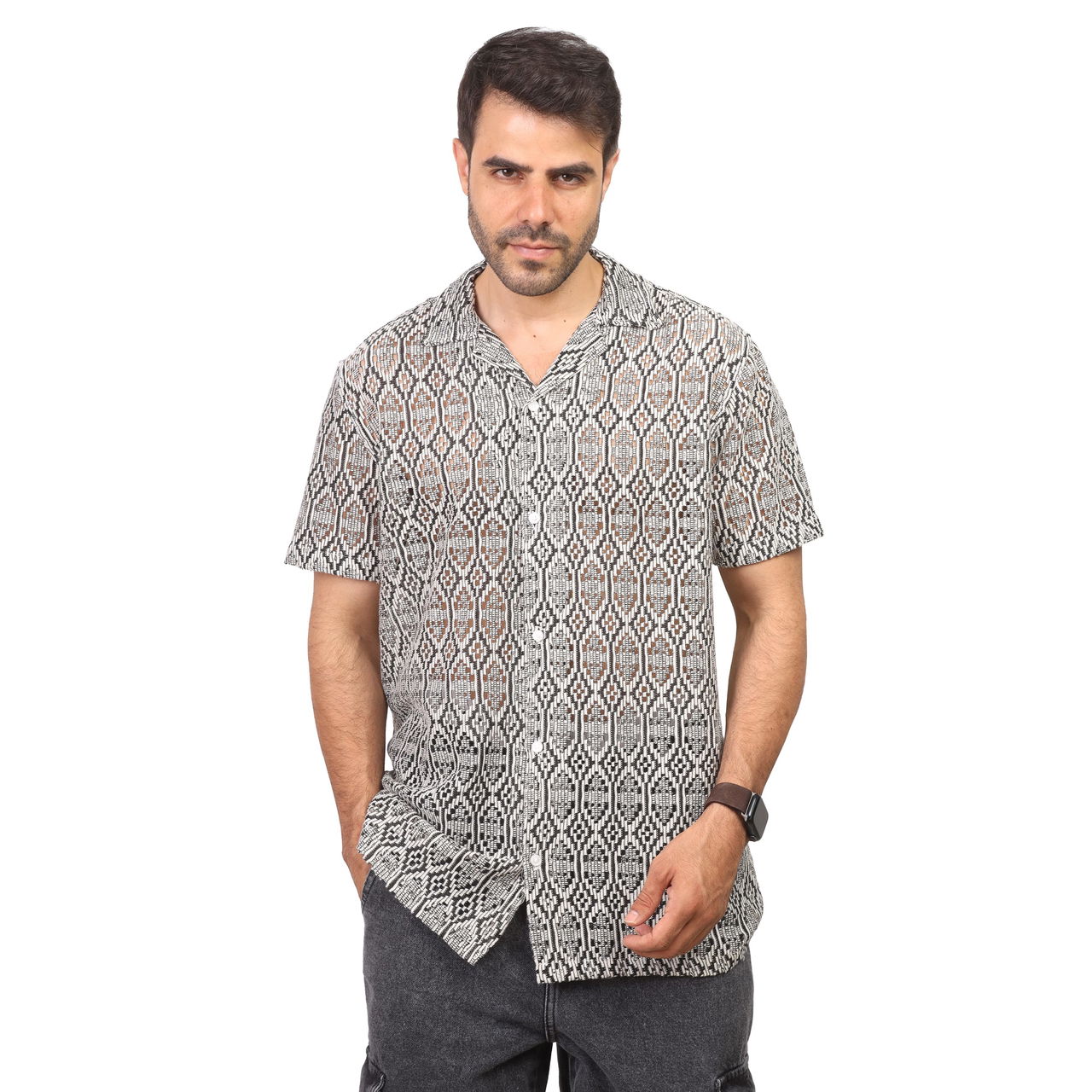 Coup - Regular Fit Apache Collar Knitwear, Short Sleeve Shirt