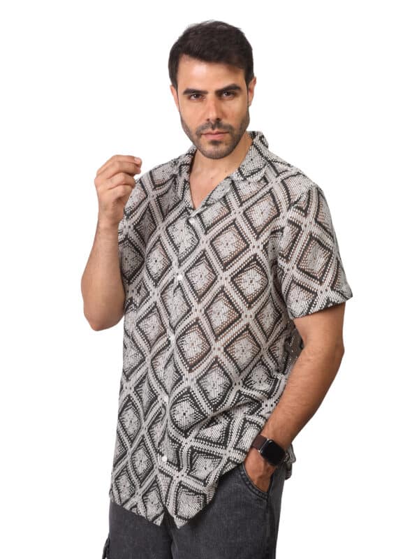 Coup - Regular Fit Short Sleeve Apache Collar Knitwear Textured Shirt