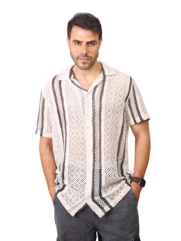 Cpup - Striped Patterned Knitted Shirt - Apache Collar